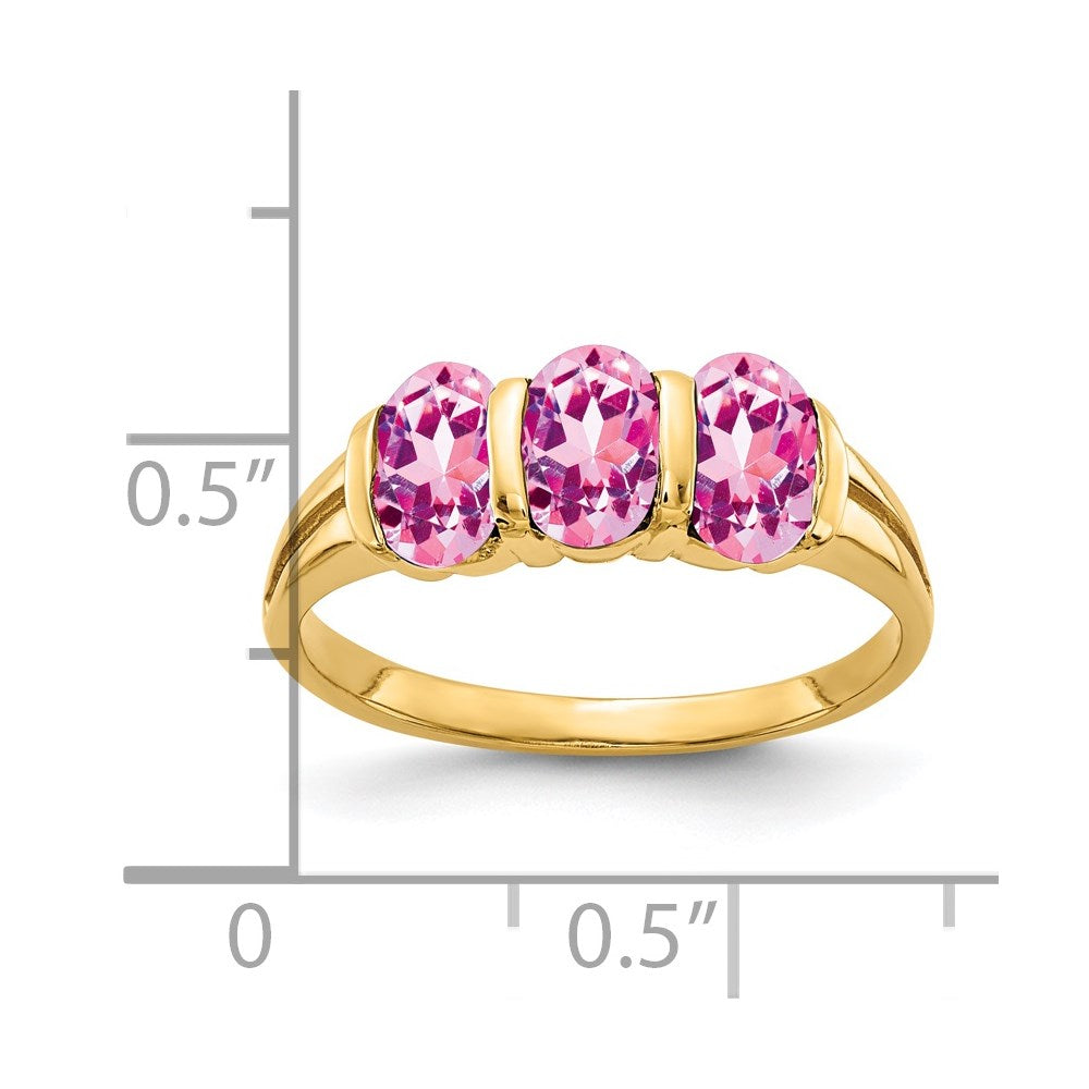 14k 6x4mm Oval Pink Sapphire 3-Stone Ring