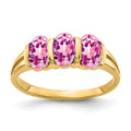 14k 6x4mm Oval Pink Sapphire 3-Stone Ring