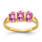 14k 6x4mm Oval Pink Sapphire 3-Stone Ring