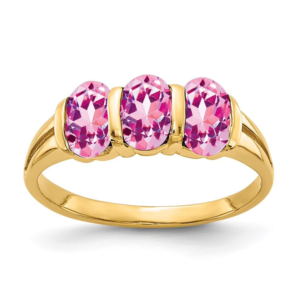 14k 6x4mm Oval Pink Sapphire 3-Stone Ring