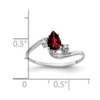 14k White Gold 6x4mm Pear Garnet and VS Diamond Bypass Ring