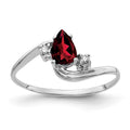 14k White Gold 6x4mm Pear Garnet and AAA Diamond Bypass Ring