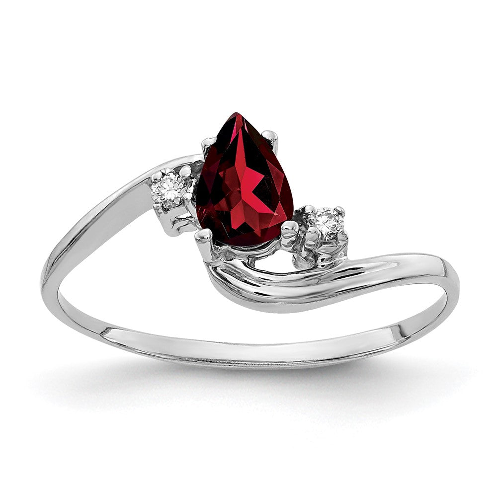 14k White Gold 6x4mm Pear Garnet and A Diamond Bypass Ring