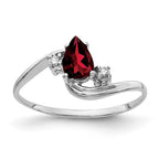14k White Gold 6x4mm Pear Garnet and VS Diamond Bypass Ring
