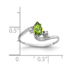 14k White Gold 6x4mm Pear Peridot and VS Diamond Bypass Ring