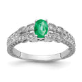 14k White Gold 6x4mm Oval Emerald and 1/10 carat AA Diamond Ring