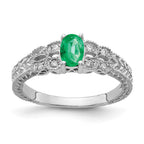 14k White Gold 6x4mm Oval Emerald and 1/10 carat AA Diamond Ring