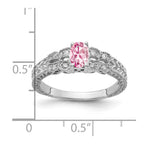 14k White Gold 6x4mm Oval Pink Tourmaline and 1/10 carat AAA Diamond Ring
