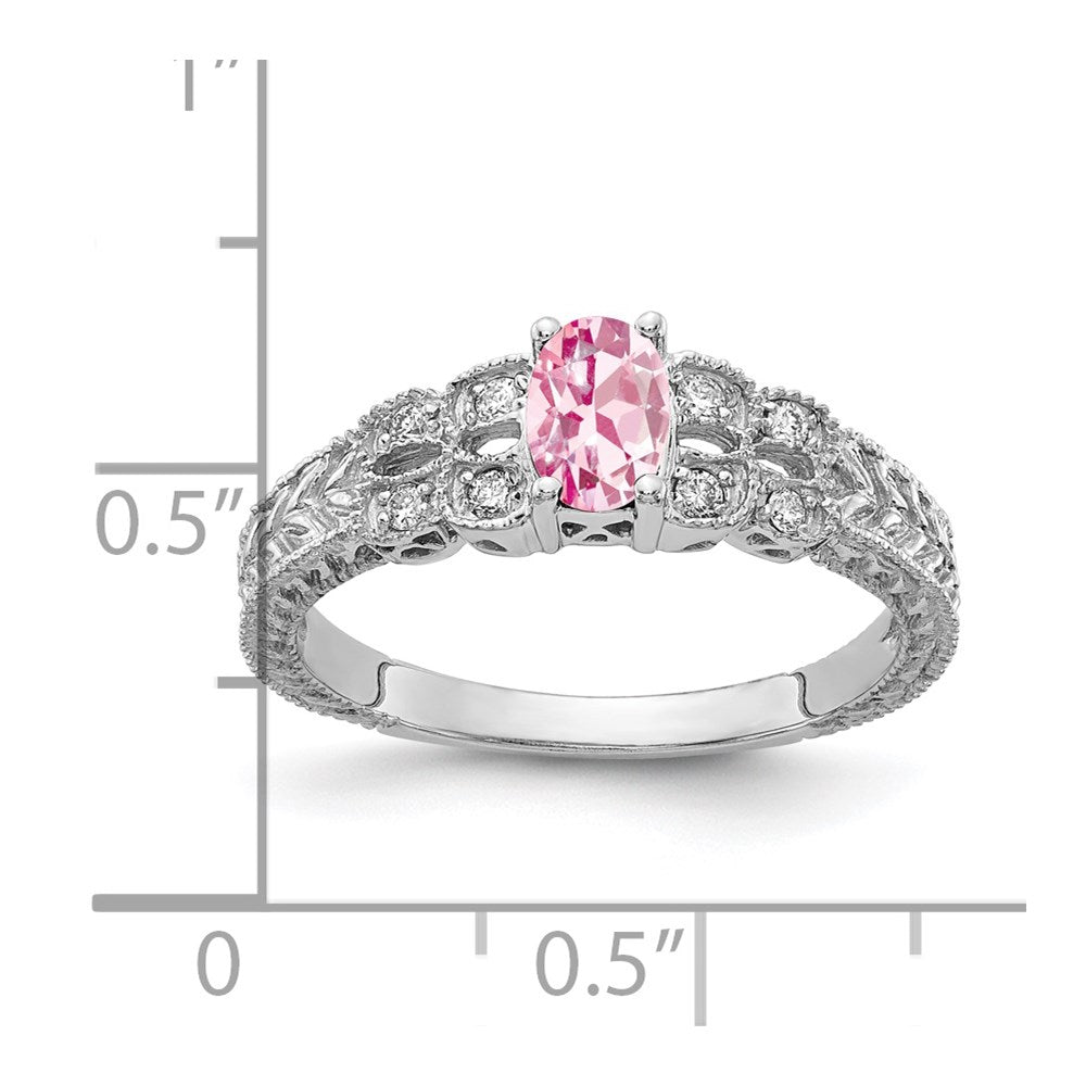 14k White Gold 6x4mm Oval Pink Tourmaline and 1/10 carat AA Diamond Ring
