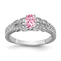 14k White Gold 6x4mm Oval Pink Tourmaline and 1/10 carat AAA Diamond Ring