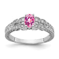 14k White Gold 6x4mm Oval Pink Sapphire and 1/10 carat A Diamond Ring