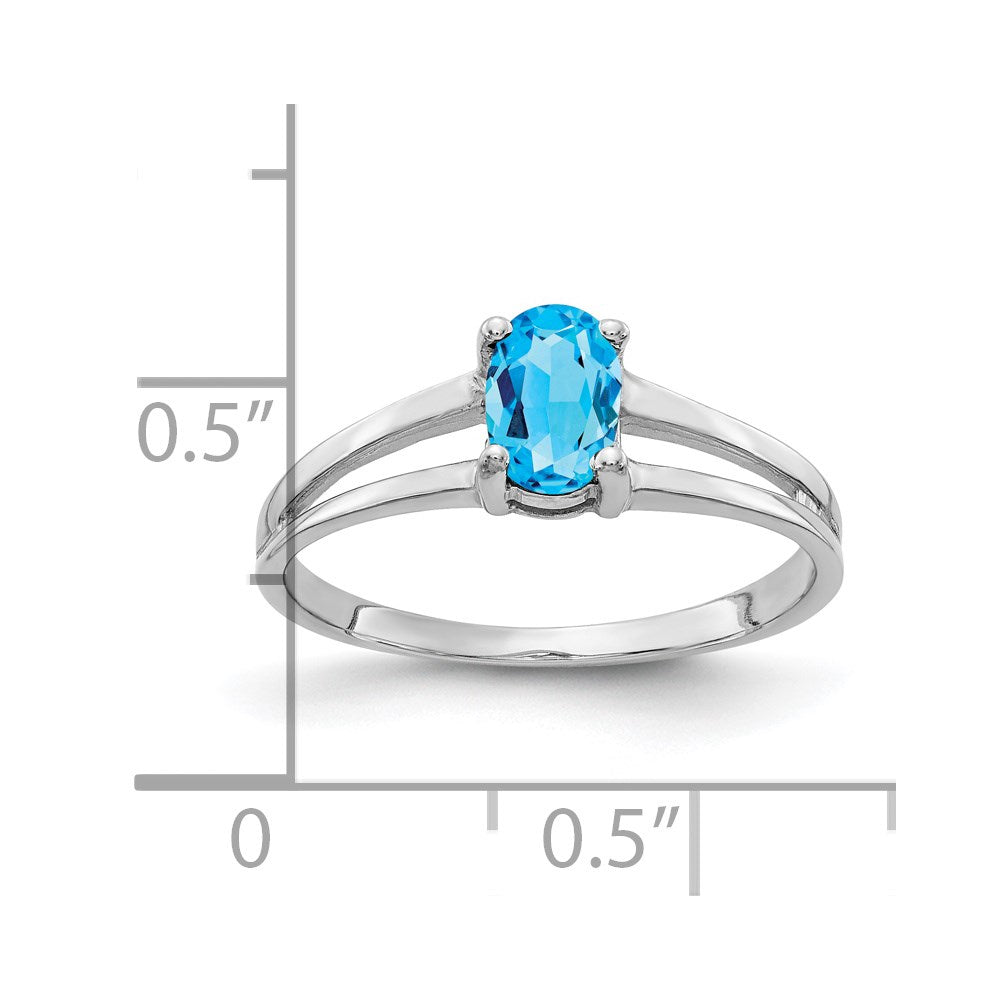 14k White Gold 6x4mm Oval Blue Topaz Ring