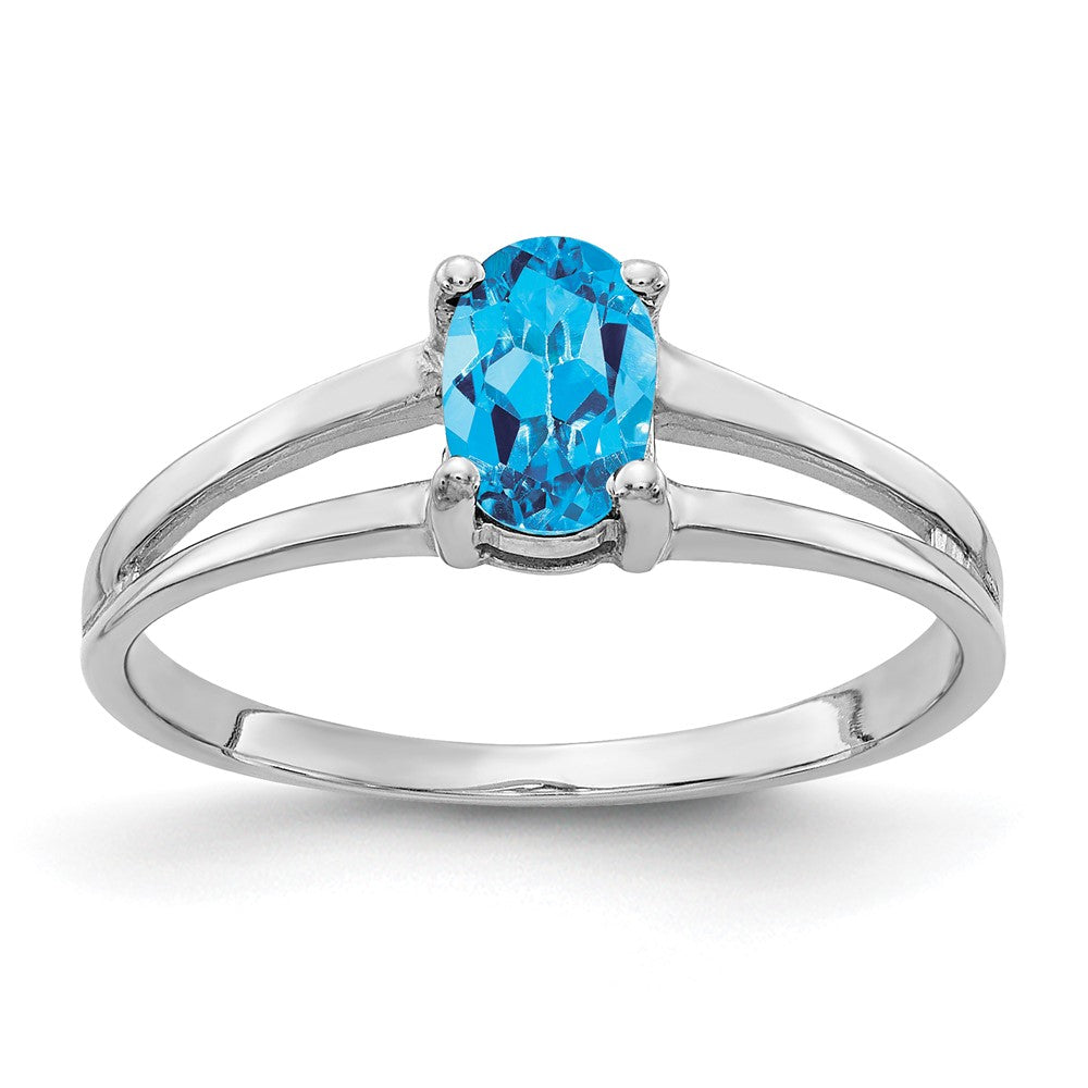14k White Gold 6x4mm Oval Blue Topaz Ring