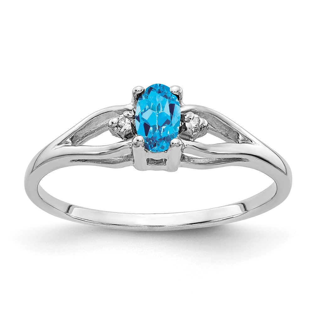 14k White Gold 5x3mm Oval Blue Topaz and AAA Diamond Ring