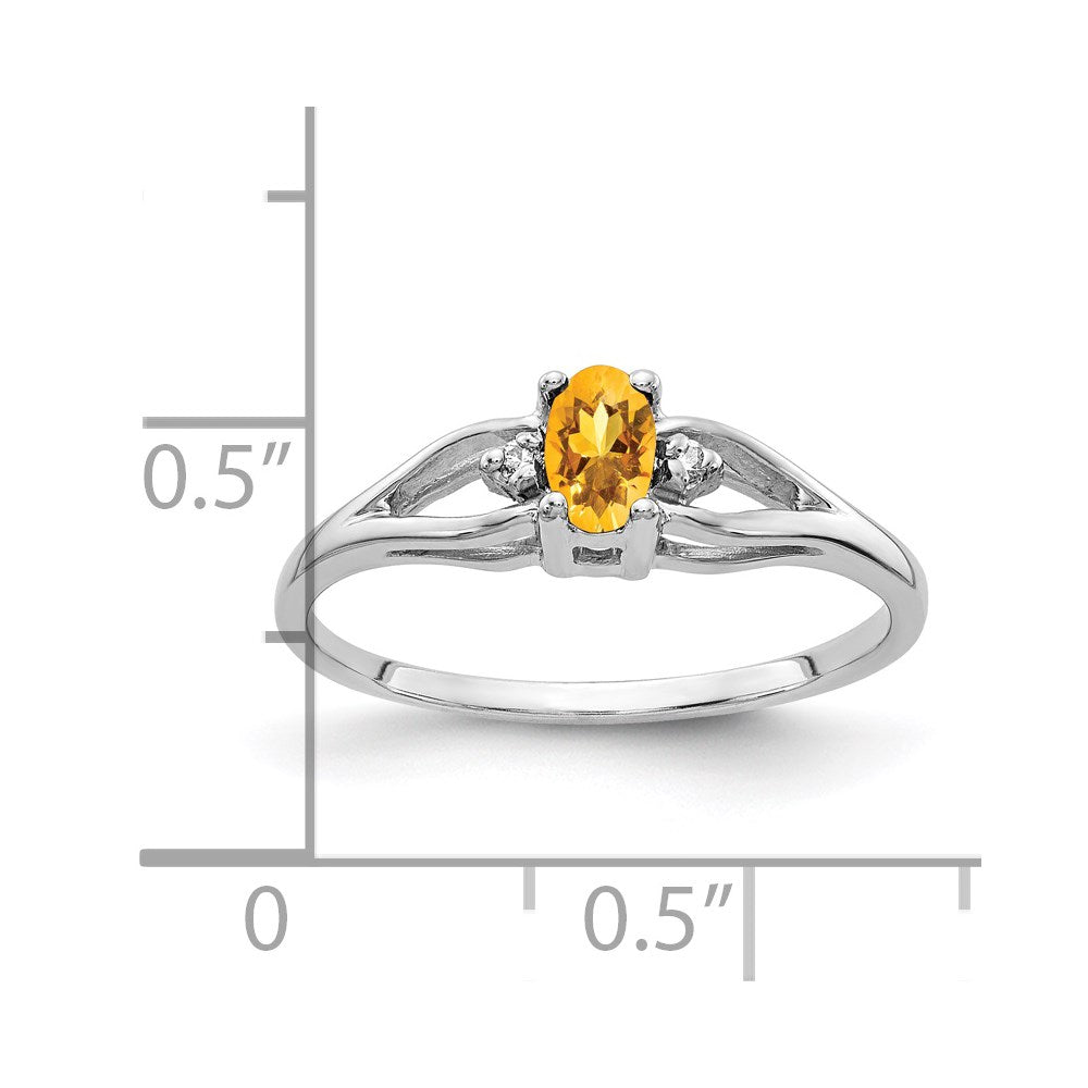 14k White Gold 5x3mm Oval Citrine and AAA Diamond Ring