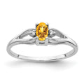 14k White Gold 5x3mm Oval Citrine and AAA Diamond Ring