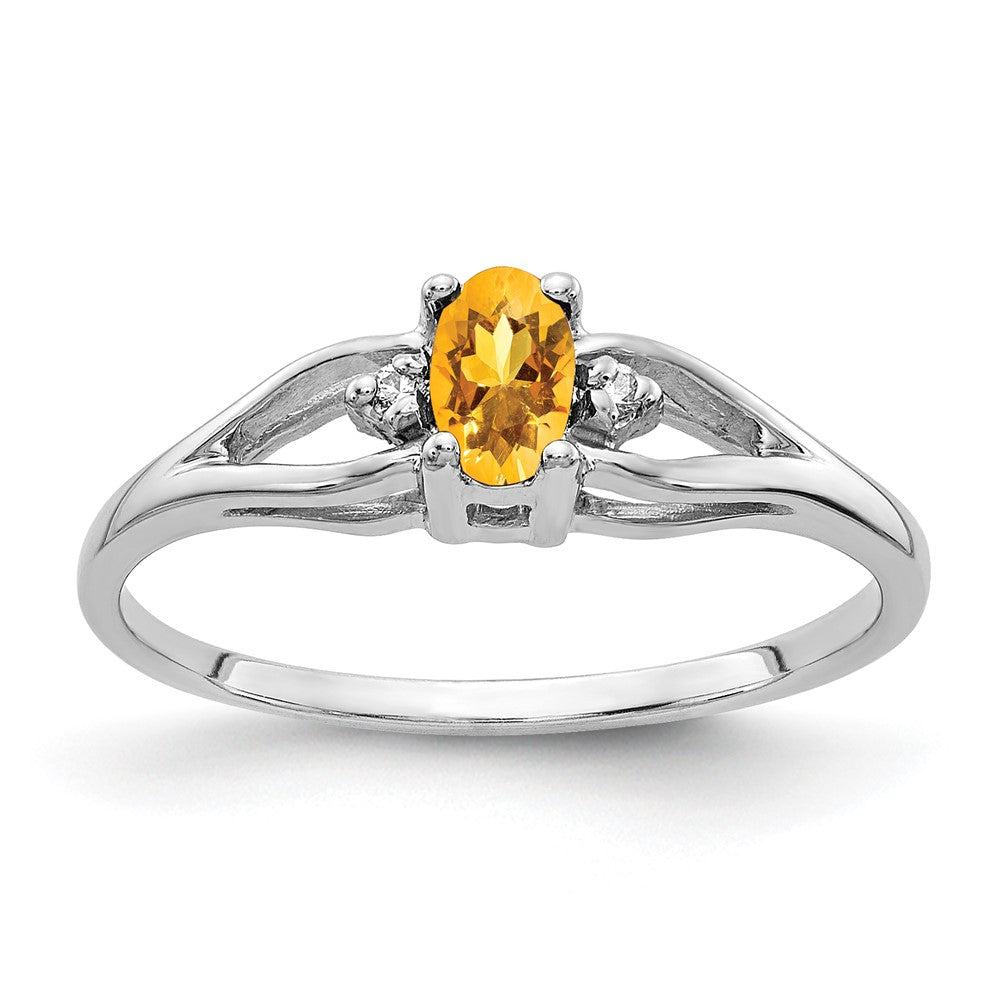 14k White Gold 5x3mm Oval Citrine and AAA Diamond Ring