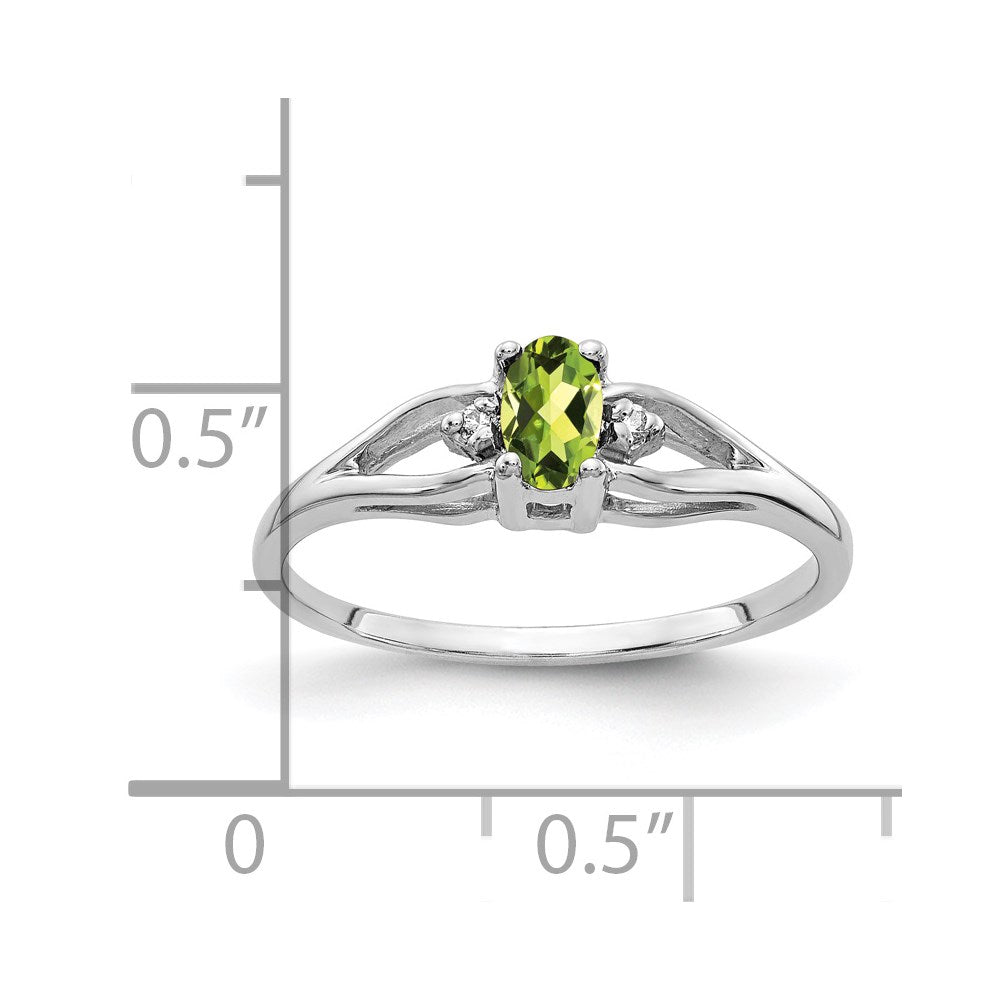 14k White Gold 5x3mm Oval Peridot and AA Diamond Ring