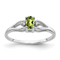 14k White Gold 5x3mm Oval Peridot and AA Diamond Ring