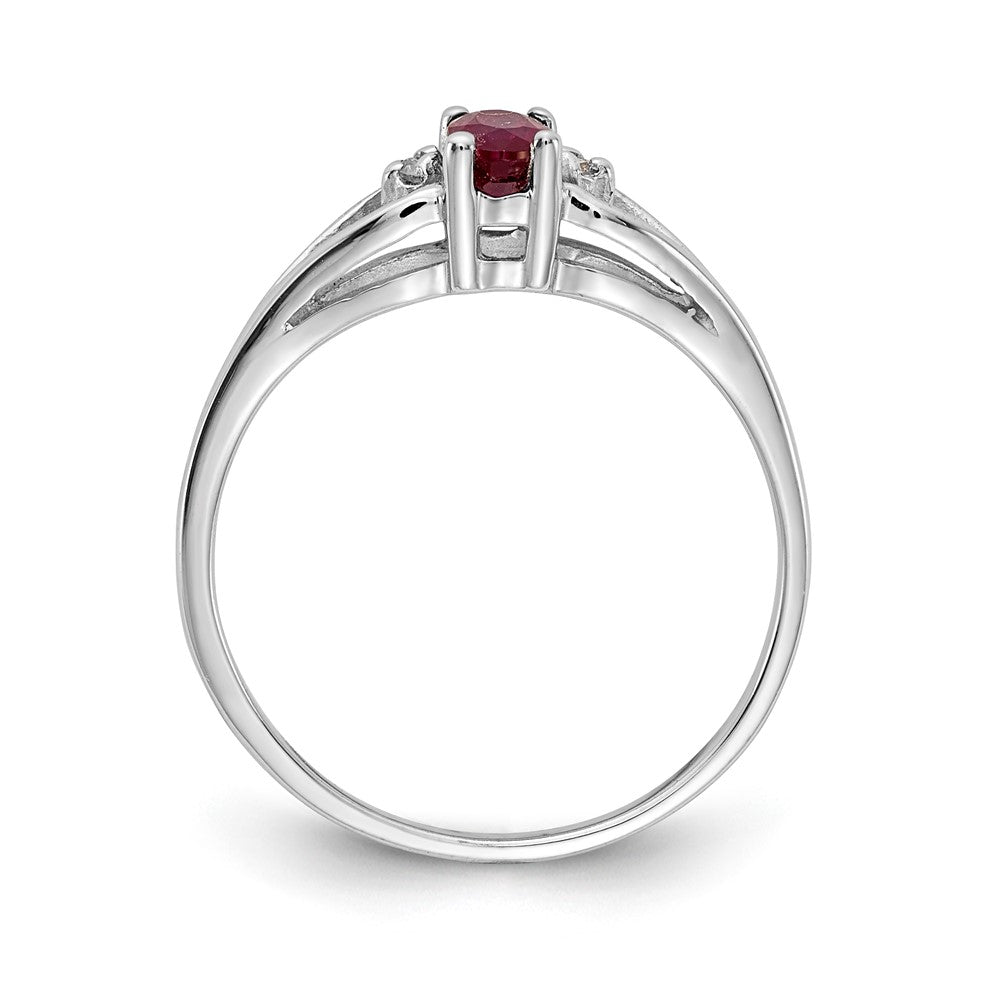 14k White Gold 5x3mm Oval Ruby and AA Diamond Ring