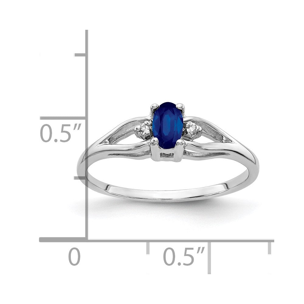 14k White Gold 5x3mm Oval Blue Sapphire and AA Diamond Ring