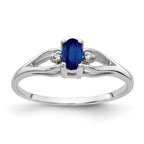 14k White Gold 5x3mm Oval Blue Sapphire and AA Diamond Ring