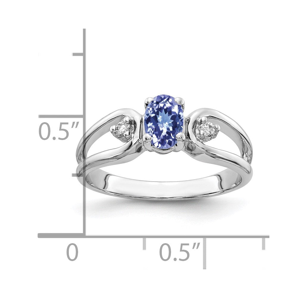 14k White Gold 6x4mm Oval Tanzanite and AA Diamond Ring