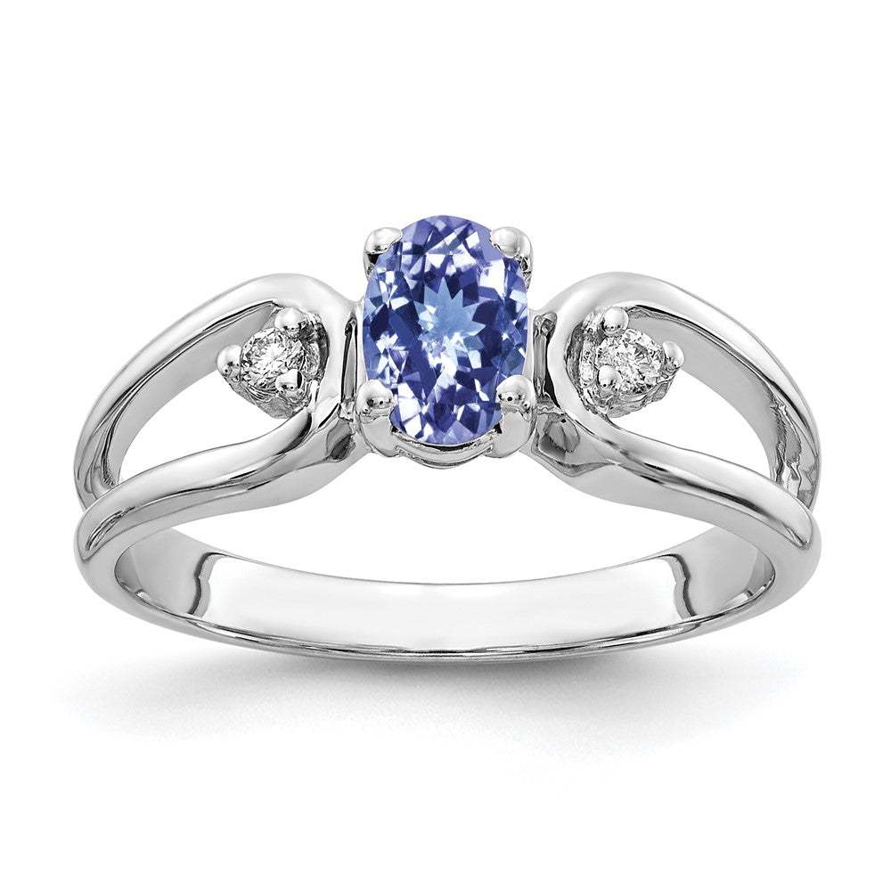 14k White Gold 6x4mm Oval Tanzanite and AA Diamond Ring