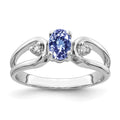 14k White Gold 6x4mm Oval Tanzanite and AA Diamond Ring