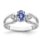 14k White Gold 6x4mm Oval Tanzanite and AA Diamond Ring