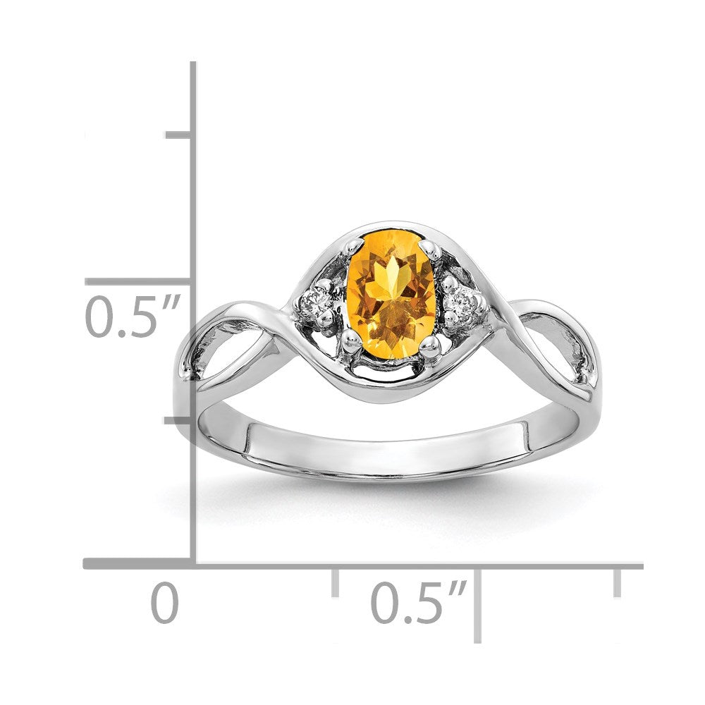 14k White Gold 6x4mm Oval Citrine and VS Diamond Ring