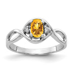 14k White Gold 6x4mm Oval Citrine and AAA Diamond Ring