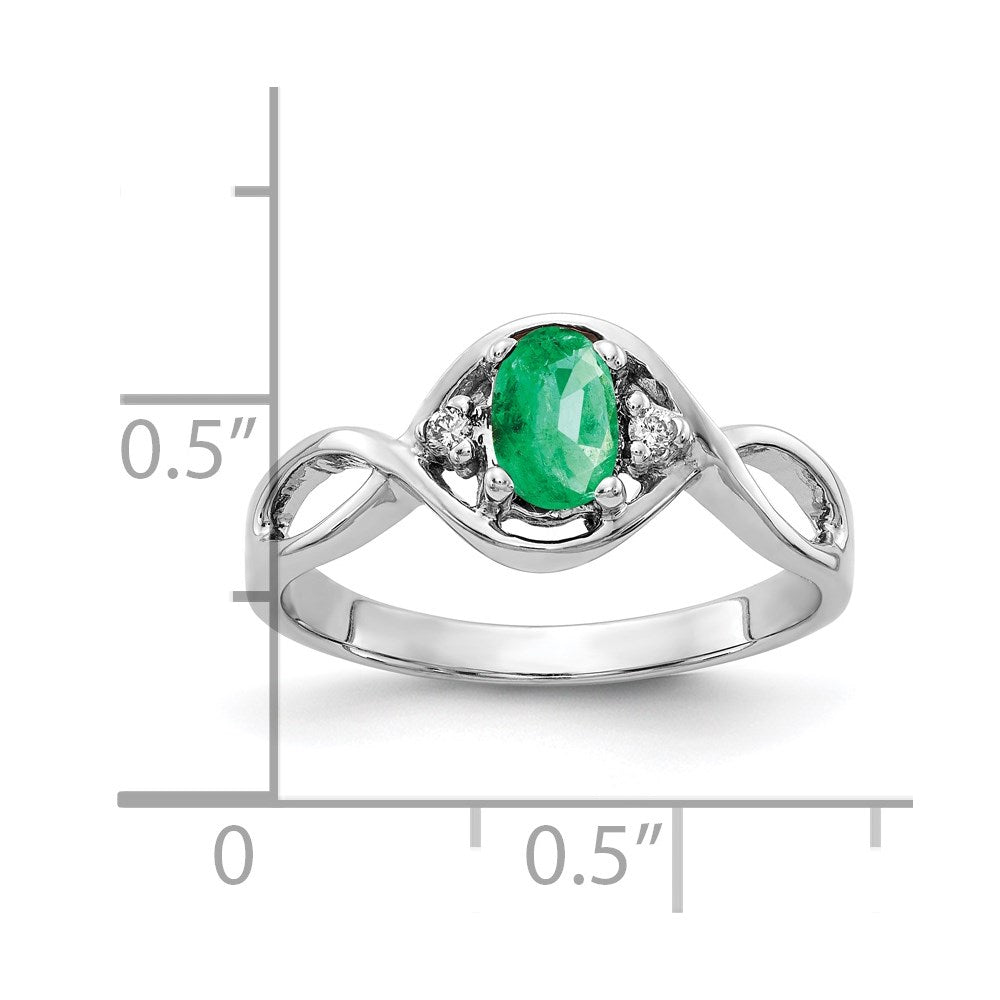 14k White Gold 6x4mm Oval Emerald and AA Diamond Ring