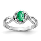 14k White Gold 6x4mm Oval Emerald and AA Diamond Ring