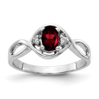 14k White Gold 6x4mm Oval Garnet and AA Diamond Ring