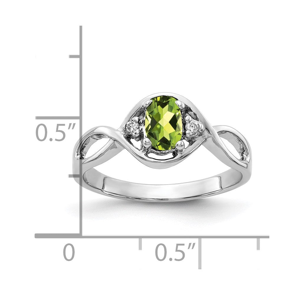 14k White Gold 6x4mm Oval Peridot and AA Diamond Ring