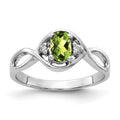 14k White Gold 6x4mm Oval Peridot and AA Diamond Ring