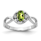 14k White Gold 6x4mm Oval Peridot and AA Diamond Ring