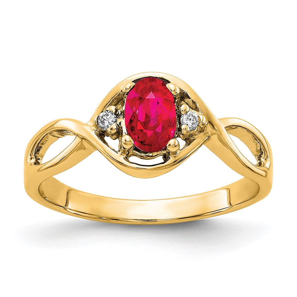 14ky Gold 6x4mm Oval Ruby AA Diamond ring