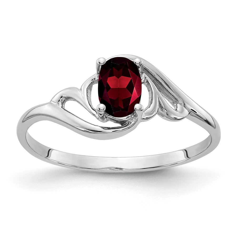 14k White Gold 6x4mm Oval Garnet Ring