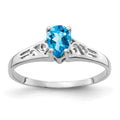 14k White Gold 6x4mm Pear Blue Topaz Filigree Ring