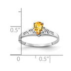 14k White Gold 6x4mm Pear Citrine Filigree Ring