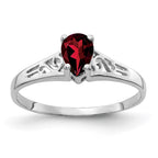 14k White Gold 6x4mm Pear Garnet Filigree Ring