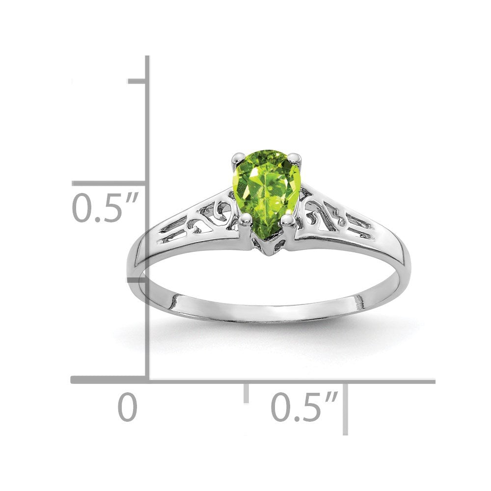 14k White Gold 6x4mm Pear Peridot Filigree Ring
