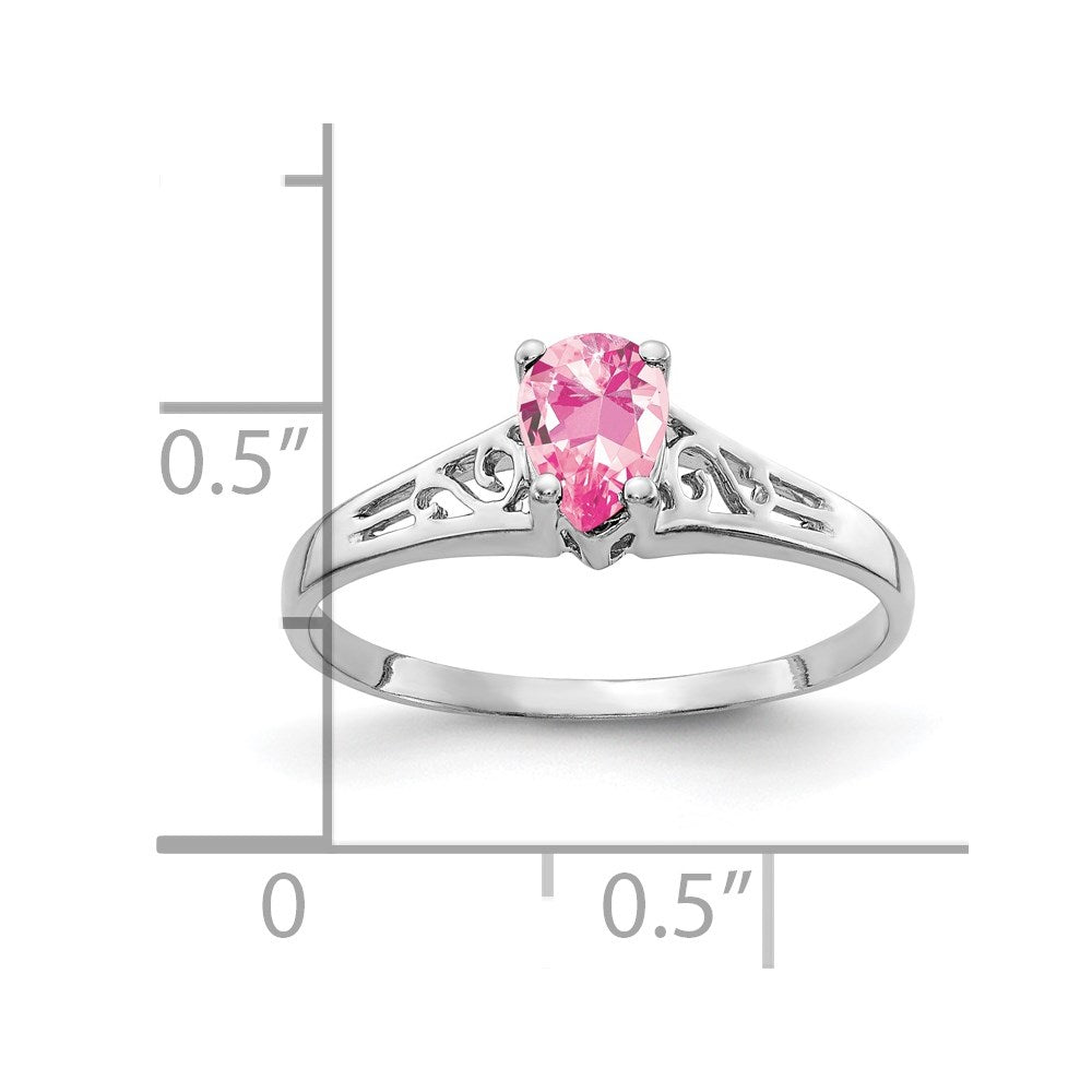 14k White Gold 6x4mm Pear Pink Tourmaline Filigree Ring