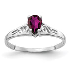 14k White Gold 6x4mm Pear Rhodolite Garnet Filigree Ring
