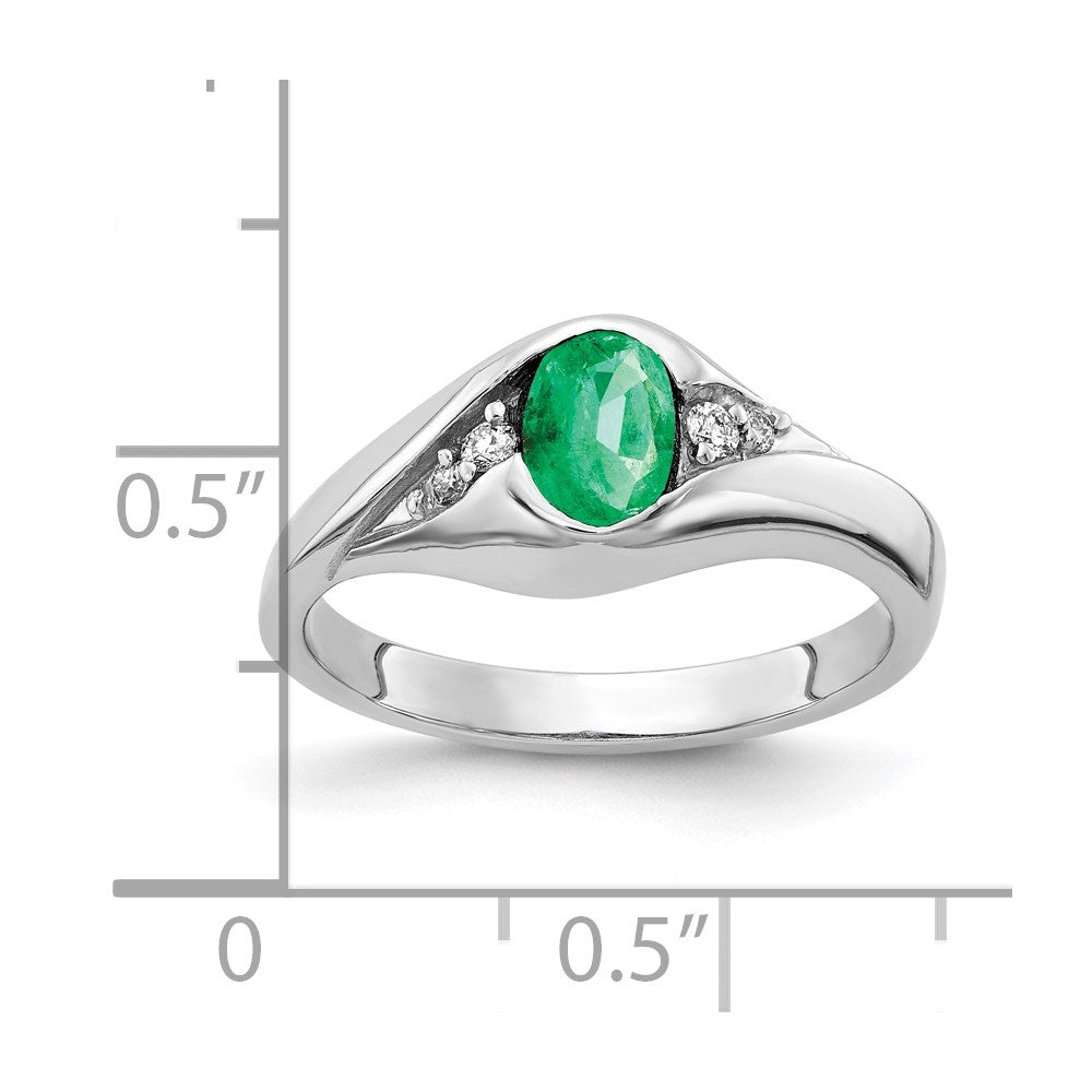 14k White Gold 6x4mm Oval Emerald and AA Diamond Ring