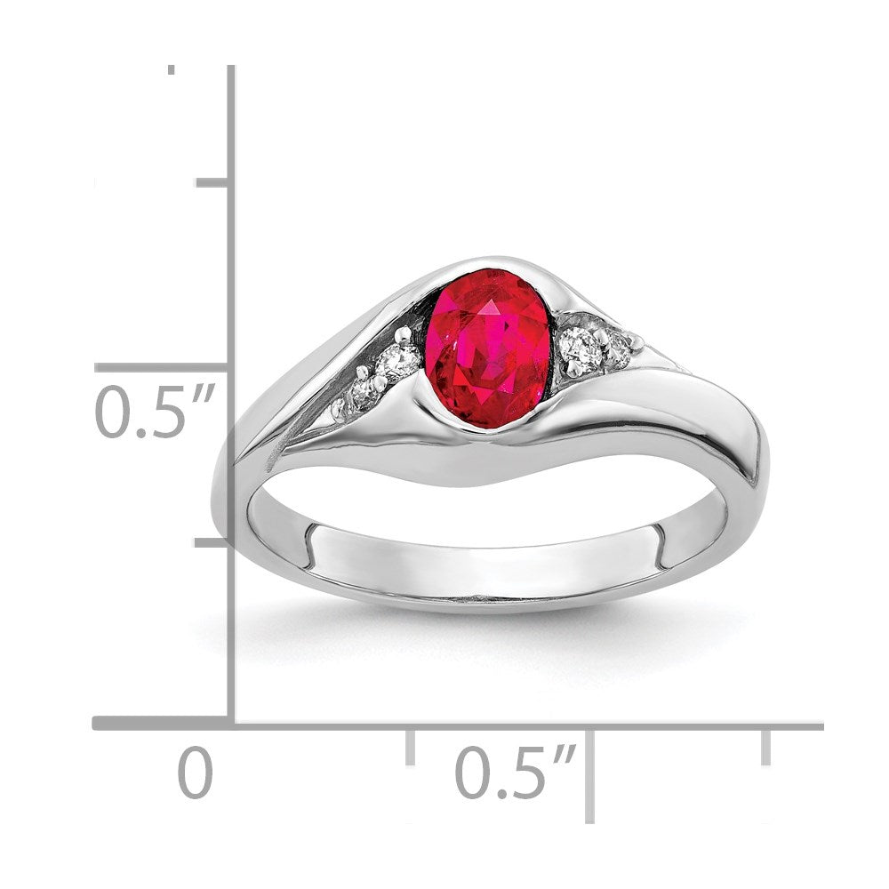 14k White Gold 6x4mm Oval Ruby and 1/8 carat AA Diamond Ring
