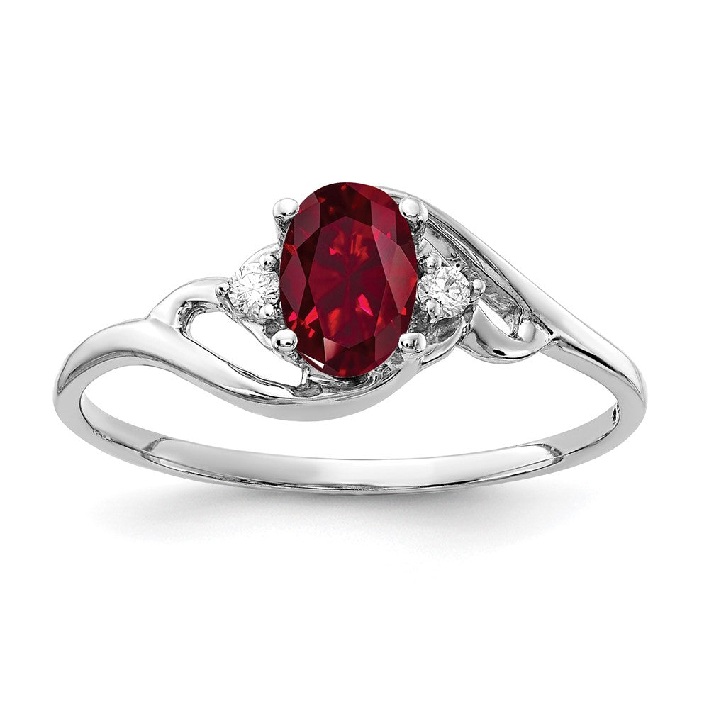 14k White Gold 6x4mm Oval Lab-Created Ruby and VS Diamond Ring