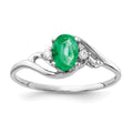 14k White Gold 6x4mm Oval Emerald and AAA Diamond Ring